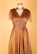 Bronze Brown Embellished V-Neck Layered Gown