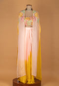 Pastel Floral Embroidered Crop Top Palazzo Set with Cape Dupatta