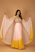 Pastel Floral Embroidered Crop Top Palazzo Set with Cape Dupatta