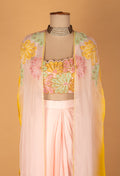 Pastel Floral Embroidered Crop Top Palazzo Set with Cape Dupatta