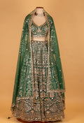 Emerald Green Heavy Embroidered Crop Top Lehenga Set with Net Dupatta