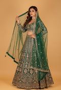 Emerald Green Heavy Embroidered Crop Top Lehenga Set with Net Dupatta