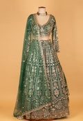 Emerald Green Heavy Embroidered Crop Top Lehenga Set with Net Dupatta