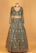 Emerald Green Heavy Embroidered Crop Top Lehenga Set with Net Dupatta