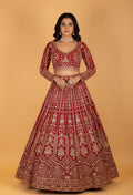 Bridal Red Heavy Embroidered Crop Top Lehenga Set with Net Dupatta