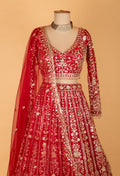 Bridal Red Heavy Embroidered Crop Top Lehenga Set with Net Dupatta