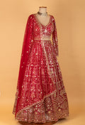 Bridal Red Heavy Embroidered Crop Top Lehenga Set with Net Dupatta