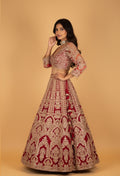 Bridal Red Heavy Embroidered Crop Top Lehenga Set with Net Dupatta