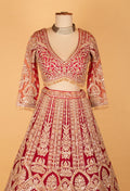 Bridal Red Heavy Embroidered Crop Top Lehenga Set with Net Dupatta