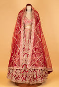 Bridal Red Heavy Embroidered Crop Top Lehenga Set with Net Dupatta