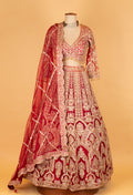 Bridal Red Heavy Embroidered Crop Top Lehenga Set with Net Dupatta