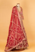 Bridal Red Heavy Embroidered Crop Top Lehenga Set with Net Dupatta