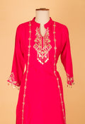Hot Pink Embroidered Kurta Pant Set with Chiffon Dupatta