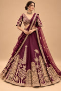 Premium Wine Plum Bridal Lehenga with Intricate Gold Embroidery, Designer Blouse and Embellished Dupatta