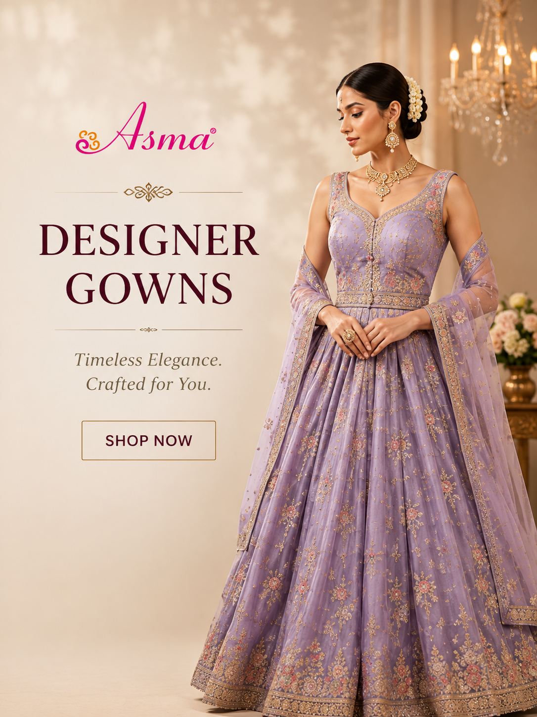 ASMA designer gowns category banner for wedding and reception wear in Bangalore