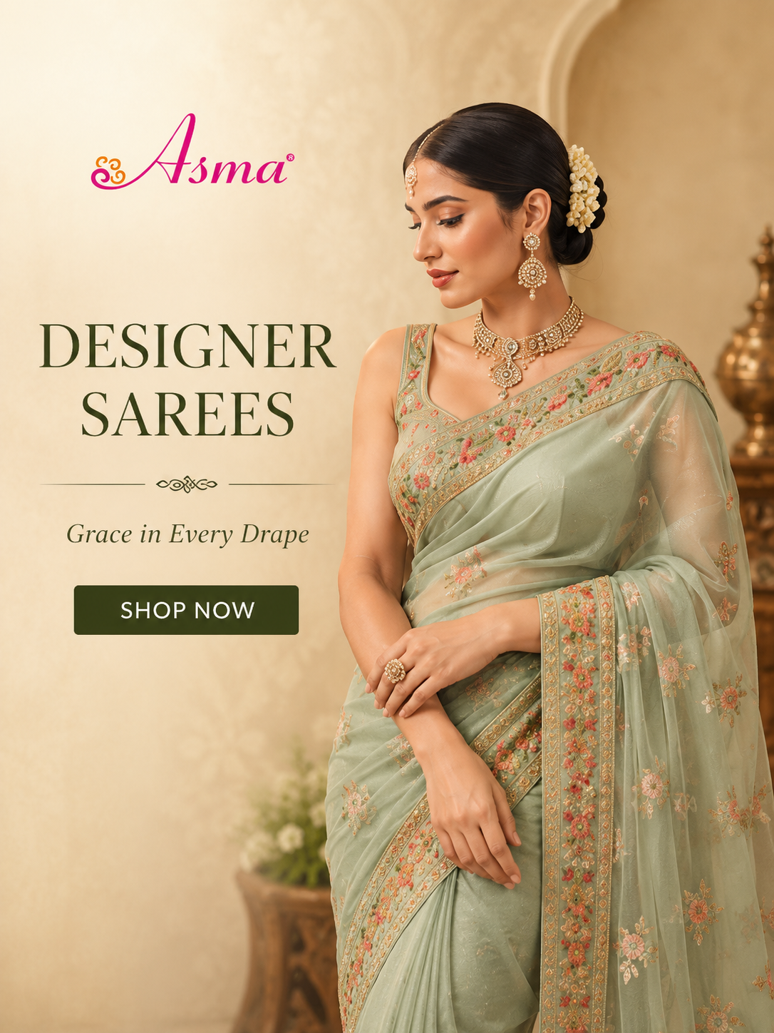 ASMA designer sarees category banner for wedding and occasion wear in Bangalore