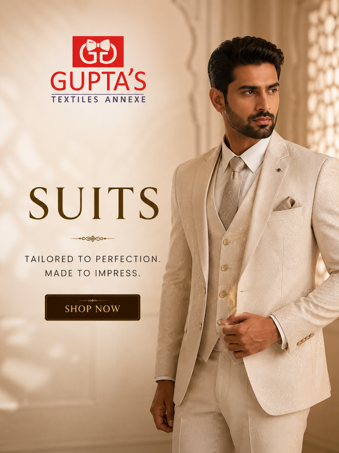 Guptas Textiles Annexe suits category banner for wedding and formal wear in Bangalore