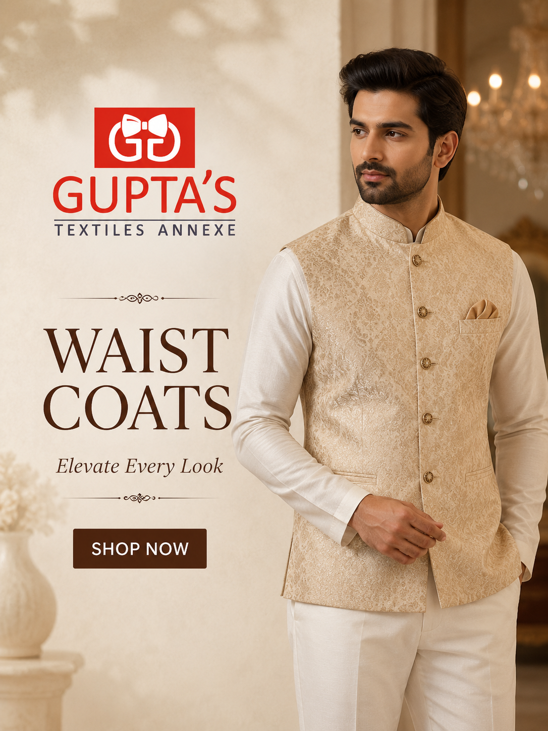 Guptas Textiles Annexe waistcoats category banner for festive and formal wear in Bangalore
